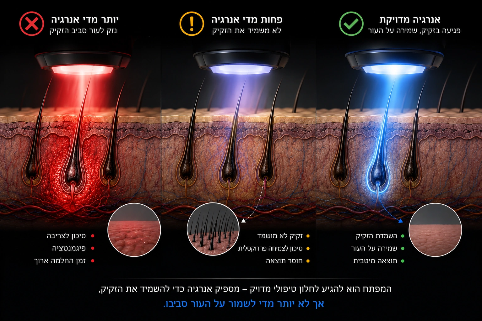 יותר מדי אנרגיה, פחות מדי אנרגיה, ואנרגיה מדויקת — השוואה