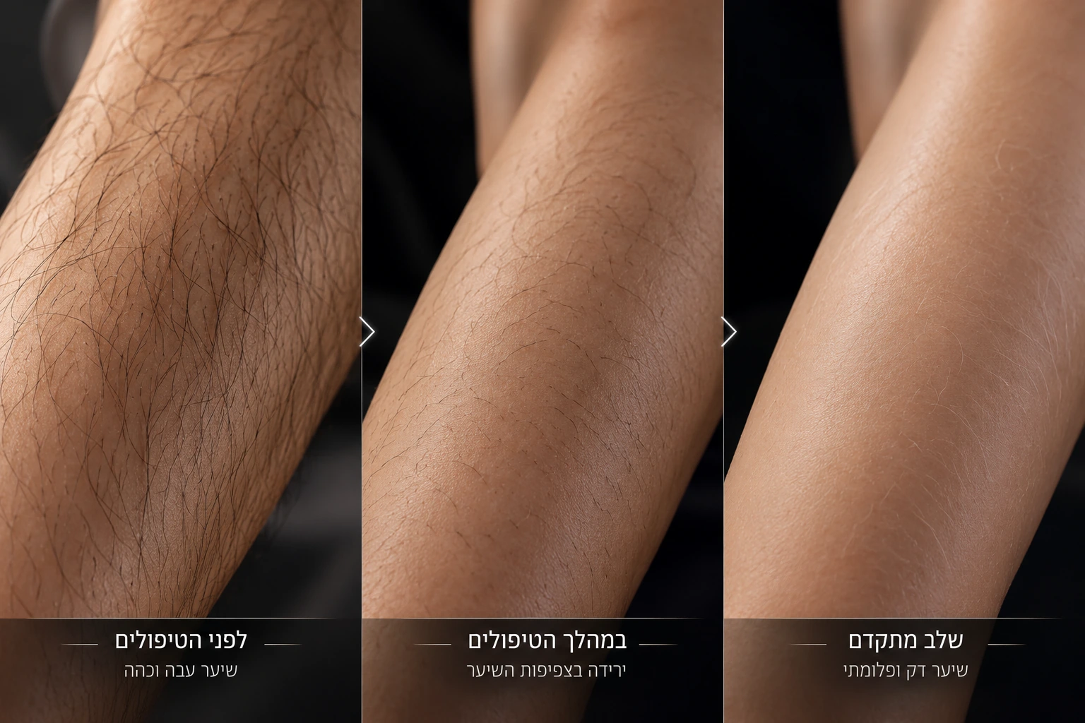 תהליך הדרגתי של הסרת שיער — לפני, במהלך ואחרי הטיפולים