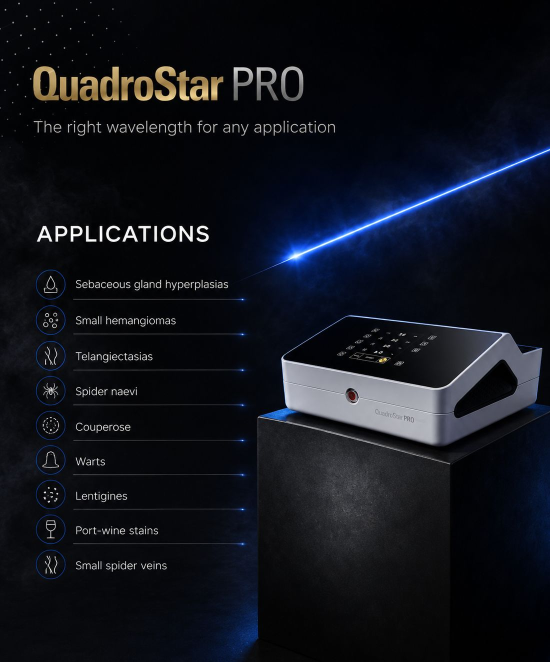 QuadroStar PRO Applications - Telangiectasias, Couperose, Spider Veins, Warts, Lentigines