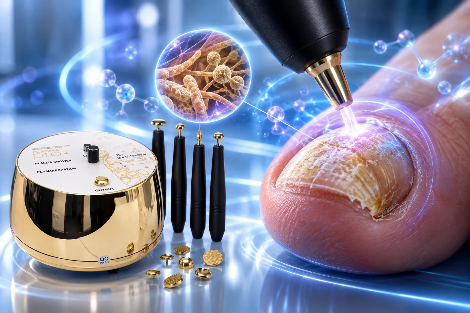 מערכת Plasma Health Pro והפעלת פלזמה על ציפורן עם פטרת